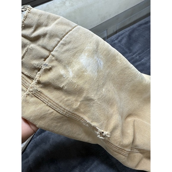 Vintage Carhartt Jacket Mens 52 Beige Barn Chore Coat Thrashed Blanket Lined 70s - Picture 6 of 10